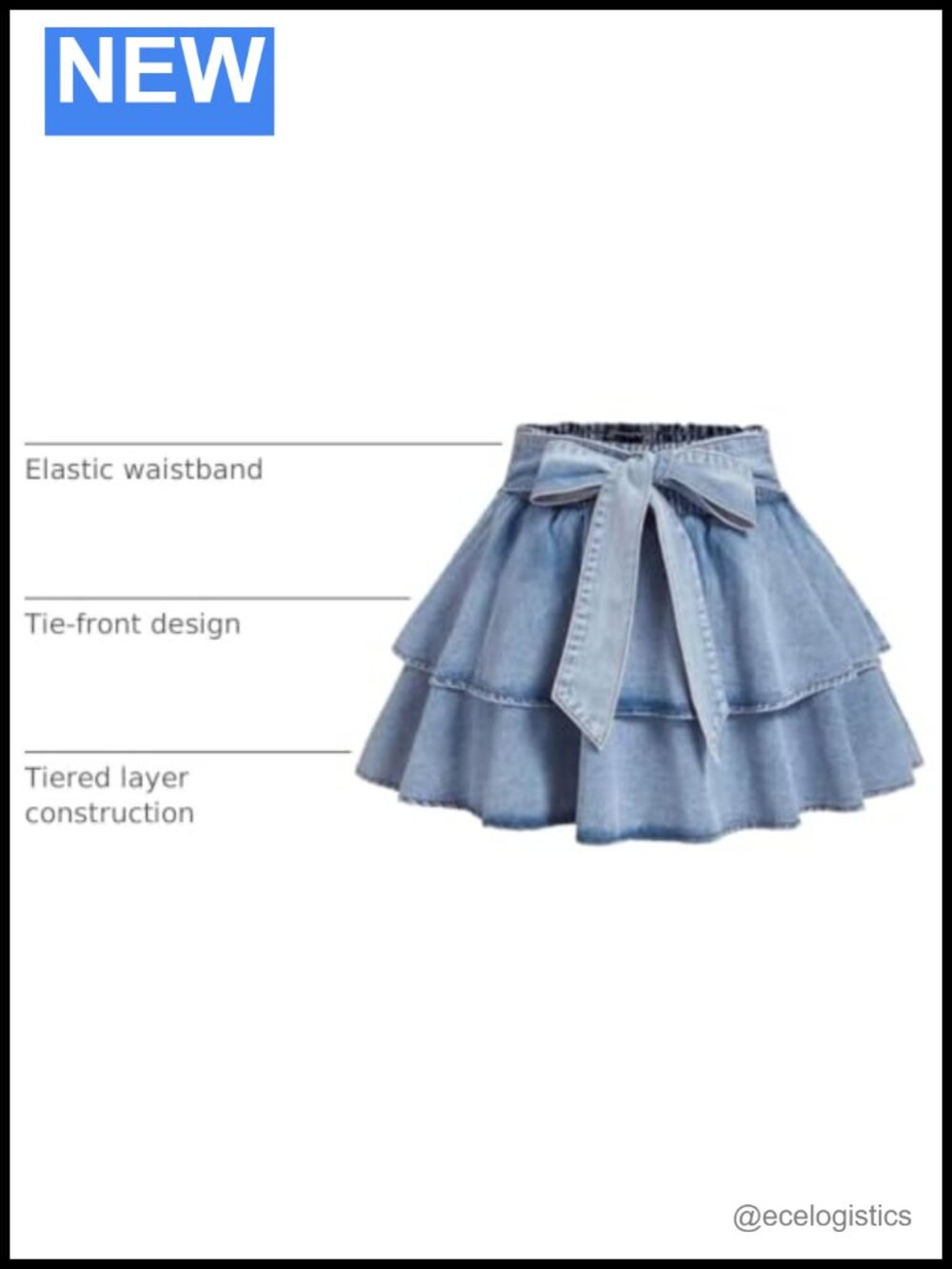 Plus Size Ruffle Denim Skirt High Rise A-Line - Picture 3 of 5